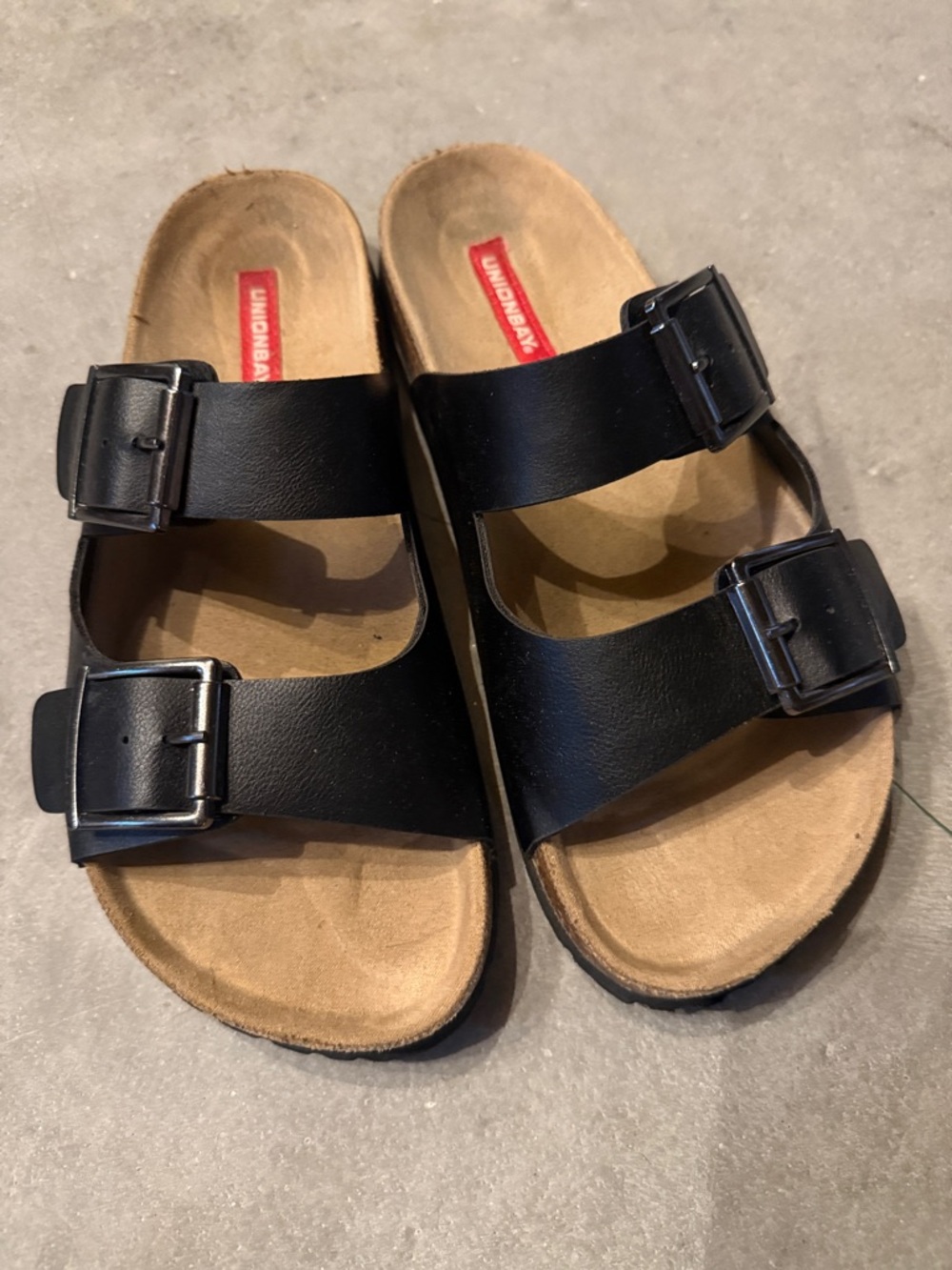 UNIONBAY Black Double-Strap Buckle Slides
